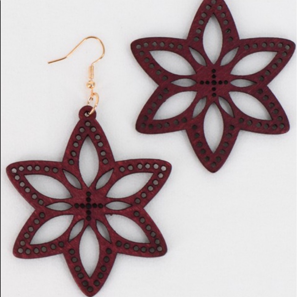 Wine Night Geo Flower Wooden Laser Earrings